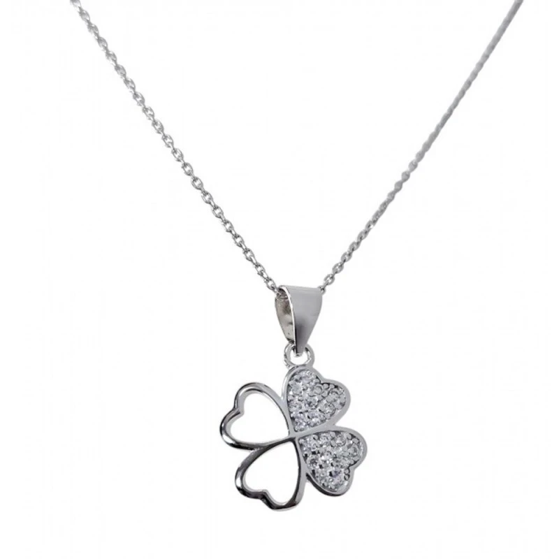 Gargantilla Collar Plata Ley 925m mujer 42 cm. colgante trébol 14 mm.
