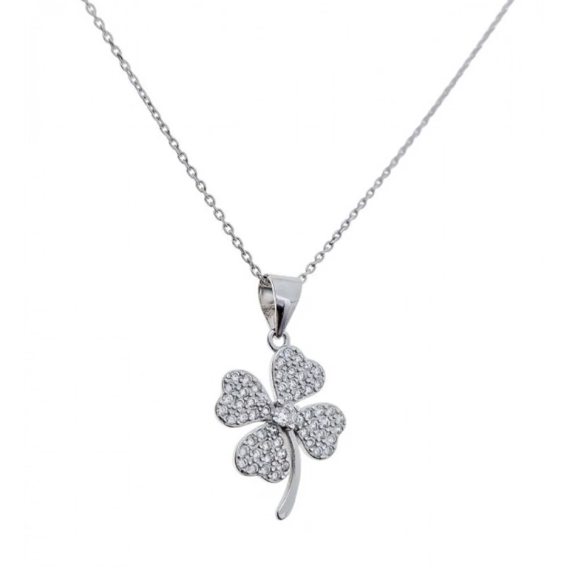 Gargantilla Collar Plata Ley 925m mujer 42 cm. colgante trébol 21 x 1