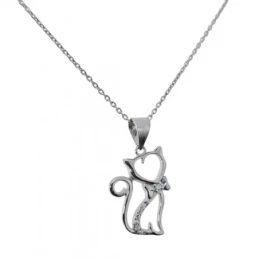 Gargantilla Collar Plata Ley 925m mujer 42 cm. colgante gato 20 x 14
