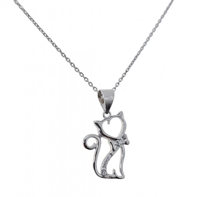 Gargantilla Collar Plata Ley 925m mujer 42 cm. colgante gato 20 x 14