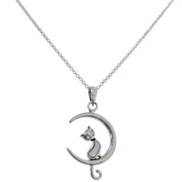 Gargantilla Collar Plata Ley 925m mujer 42 cm. colgante luna 17 mm. g