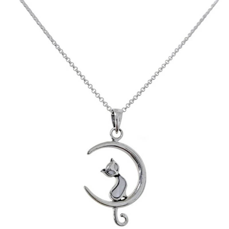 Gargantilla Collar Plata Ley 925m mujer 42 cm. colgante luna 17 mm. g