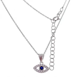 Gargantilla Collar Plata Ley 925m mujer 42 cm. ojo turco amuleto 13 x