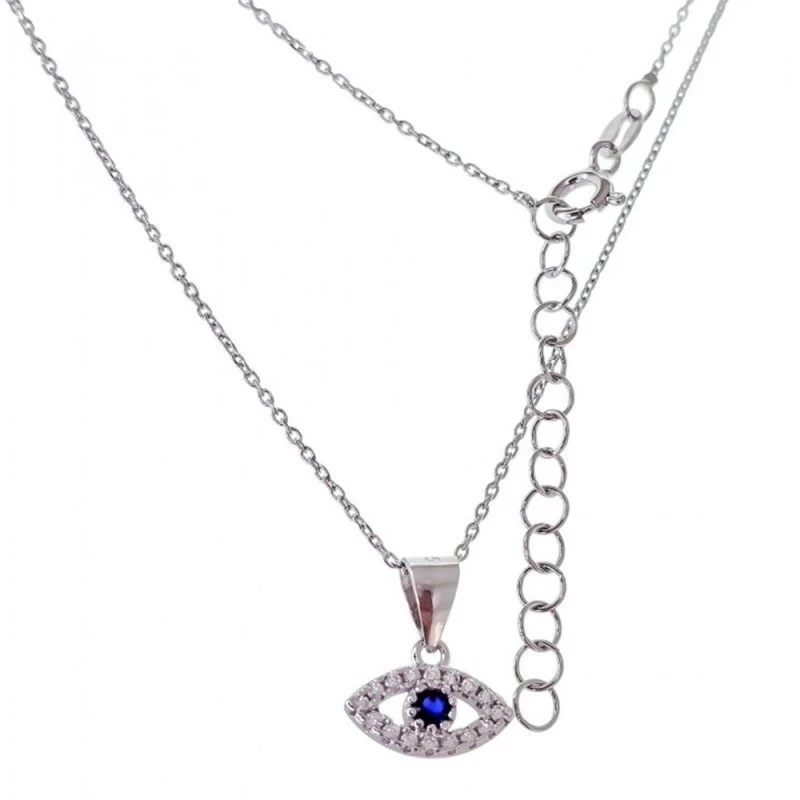 Gargantilla Collar Plata Ley 925m mujer 42 cm. ojo turco amuleto 13 x
