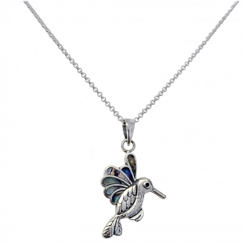Gargantilla Collar Plata Ley 925m cadena rolo 42 cm. colgante colibrí