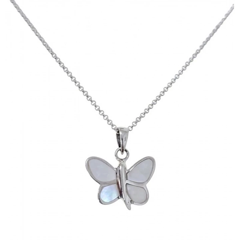 Gargantilla Collar Plata Ley 925m cadena rolo 42 cm. colgante maripos