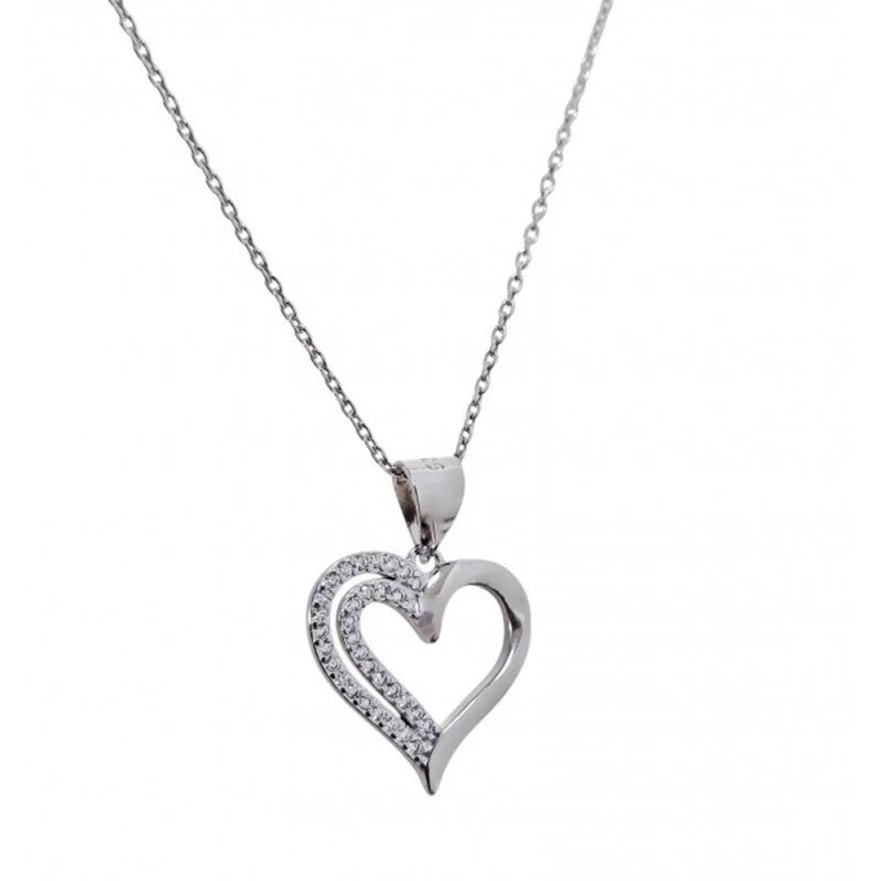 Gargantilla Collar Plata Ley 925m cadena rolo 42 cm. colgante corazón
