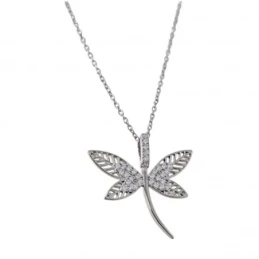 Gargantilla Collar Plata Ley 925m cadena rolo 42 cm. colgante libélul
