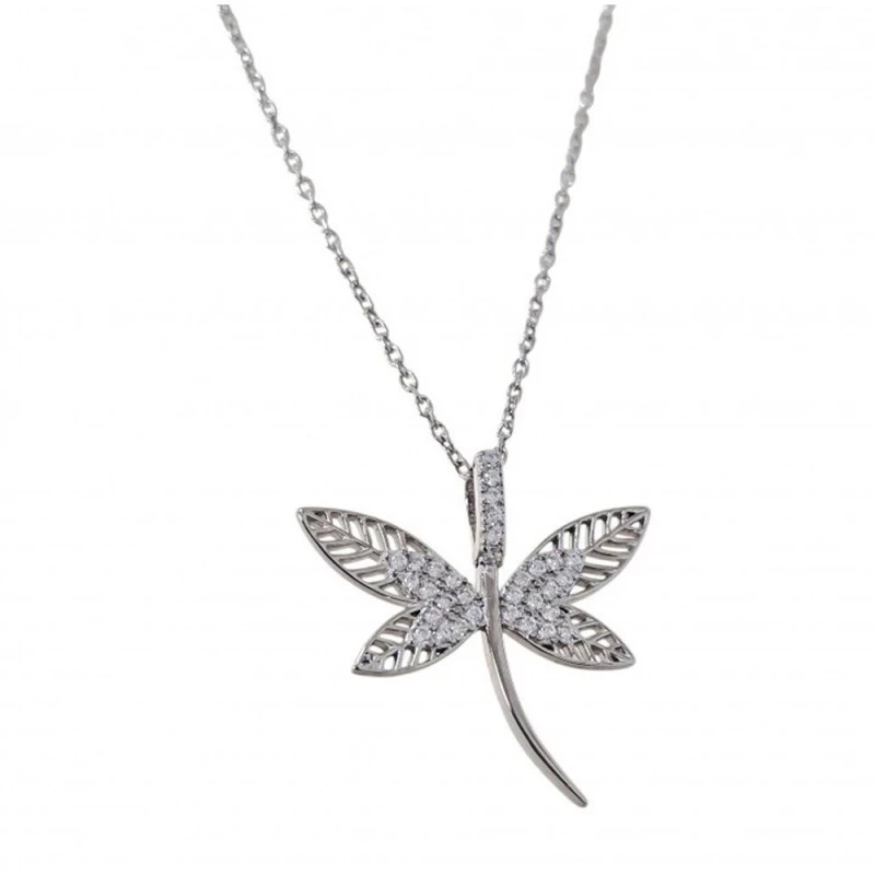Gargantilla Collar Plata Ley 925m cadena rolo 42 cm. colgante libélul