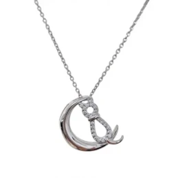 Gargantilla Collar Plata Ley 925m cadena rolo 42 cm. colgante luna 16