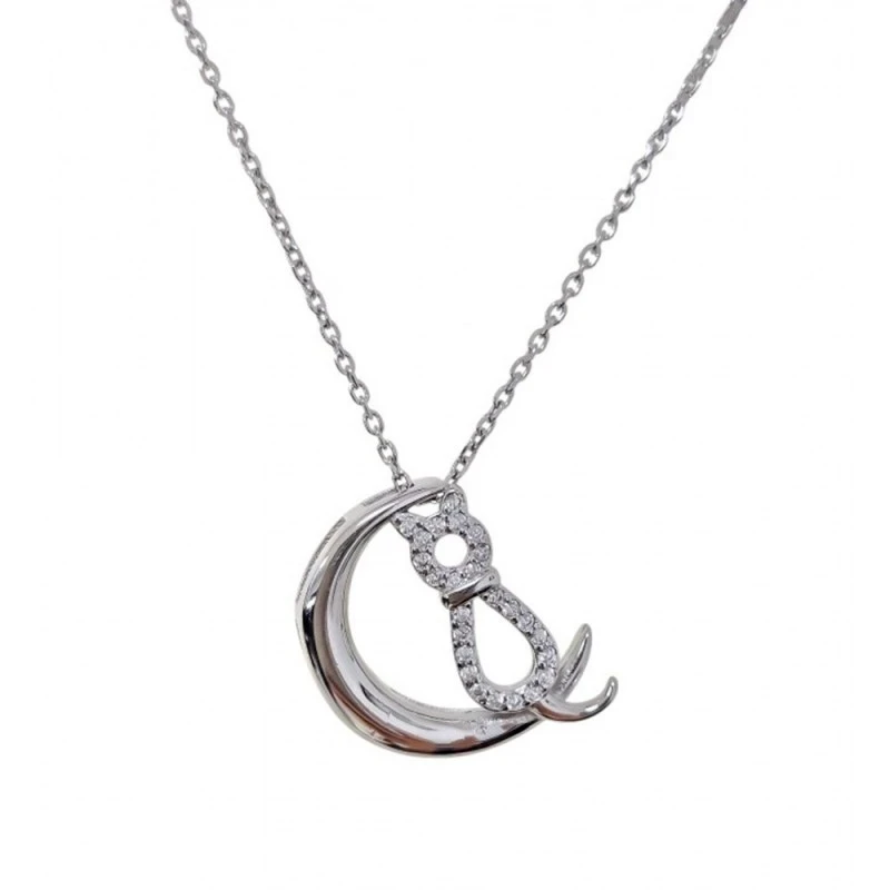 Gargantilla Collar Plata Ley 925m cadena rolo 42 cm. colgante luna 16