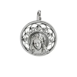 Virgen Niña Colgante Medalla Plata Ley 925m Primera Comunión 27 mm. c