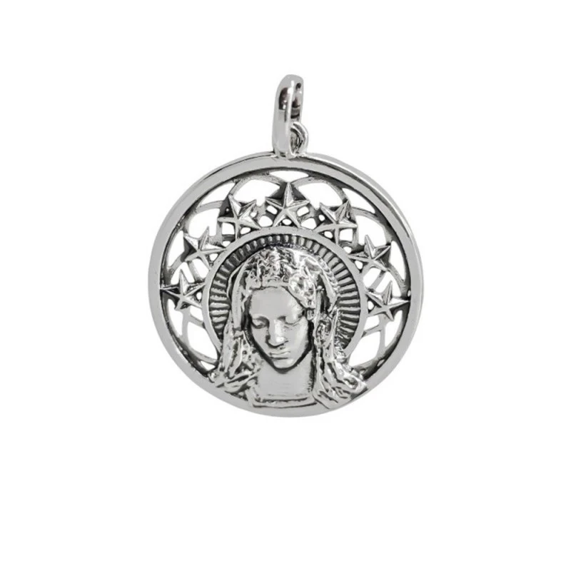Virgen Niña Colgante Medalla Plata Ley 925m Primera Comunión 27 mm. c