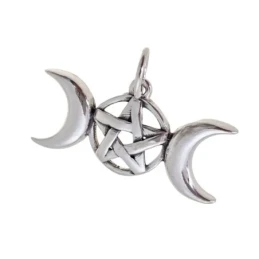 Amuleto Colgante Plata Ley 925m pentagrama triple diosa 29 x 12 mm.