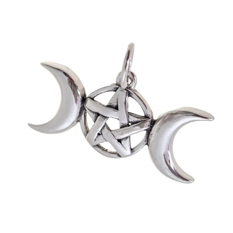 Amuleto Colgante Plata Ley 925m pentagrama triple diosa 29 x 12 mm.
