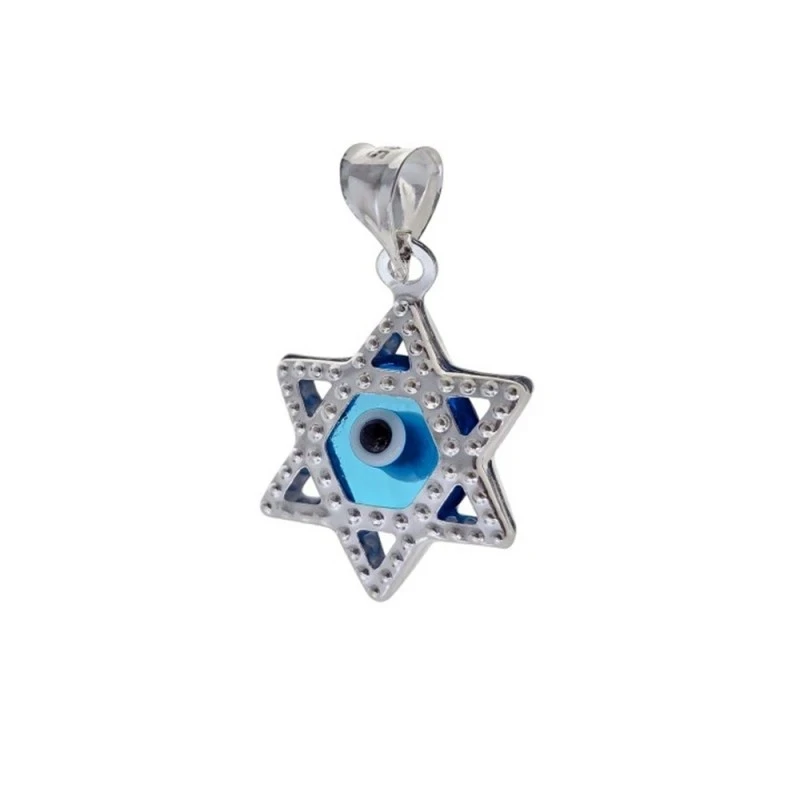 Ojo Turco Estrella de David Colgante Amuleto Plata Ley 925m piedra 12