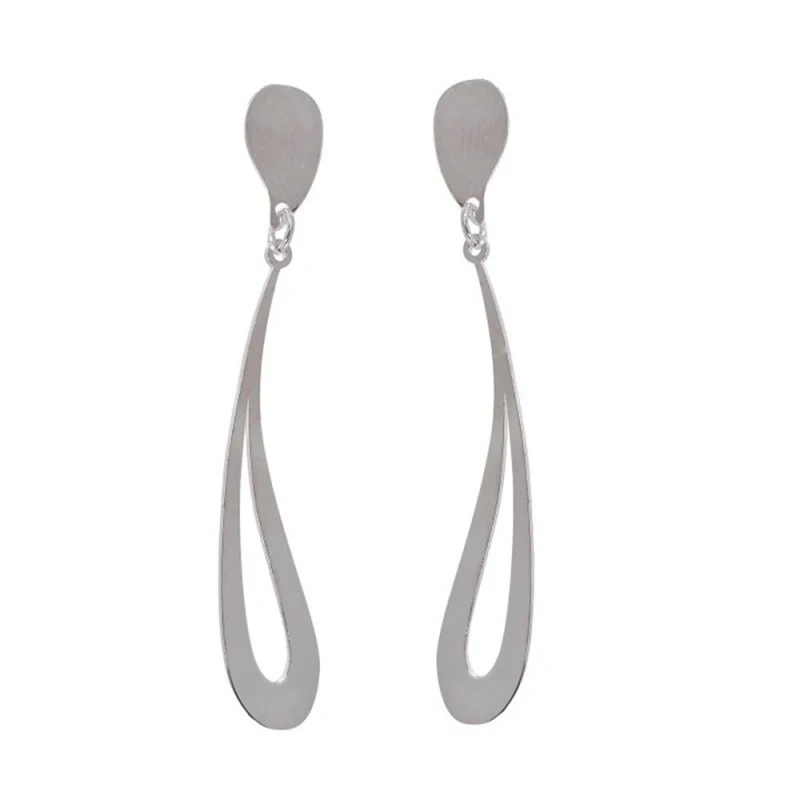 Pendientes Largos Plata Ley 925m mujer 39 mm. lisos forma ondulada