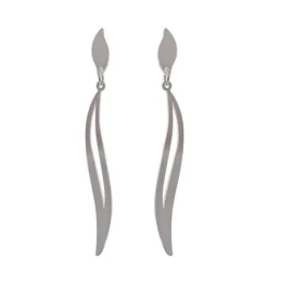 Pendientes Largos Plata Ley 925m mujer 39 mm. lisos forma ondulada ca