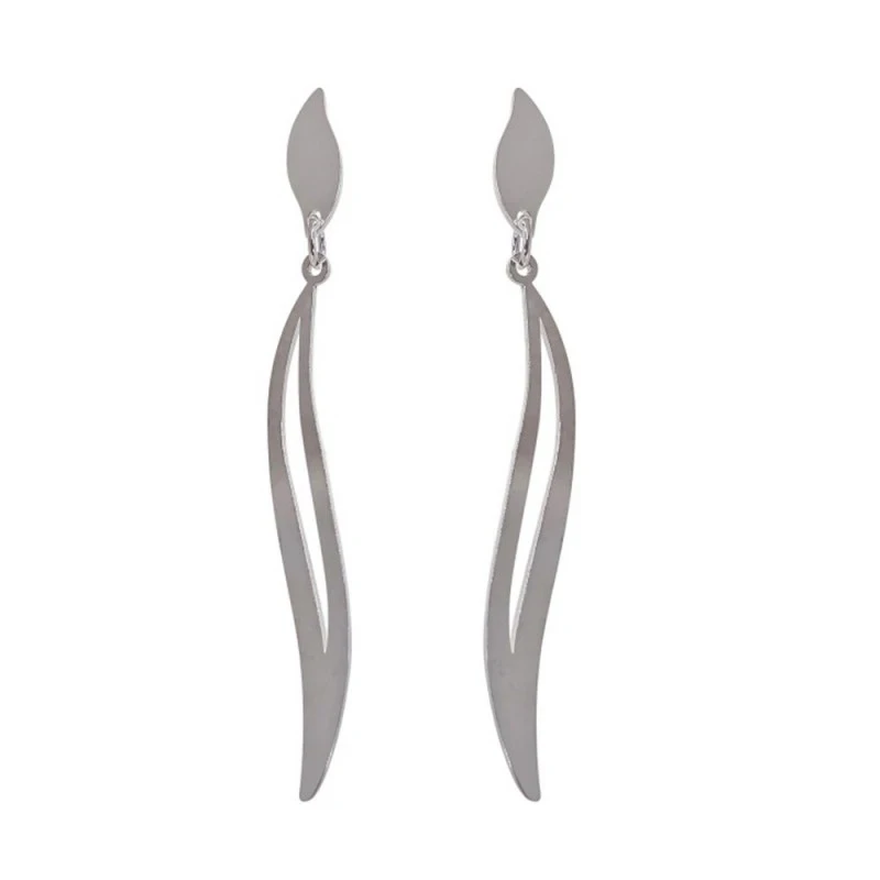Pendientes Largos Plata Ley 925m mujer 39 mm. lisos forma ondulada ca