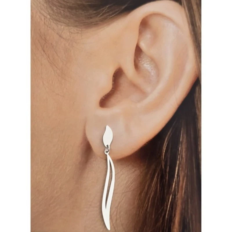 Pendientes Largos Plata Ley 925m mujer 39 mm. lisos forma ondulada ca