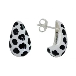 Pendientes Plata Ley 925m mujer esmaltados animal print blanco y negr