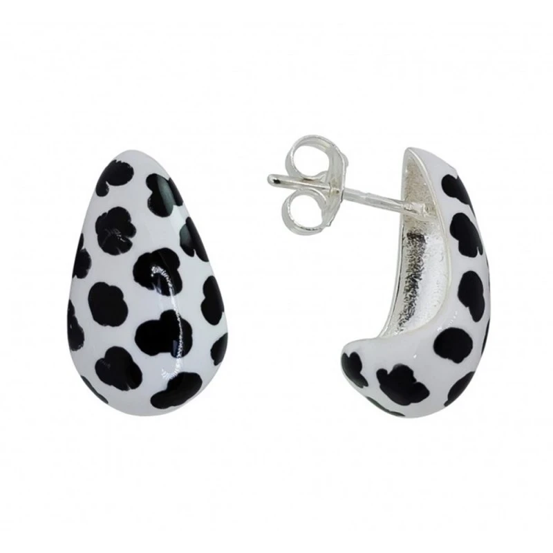 Pendientes Plata Ley 925m mujer esmaltados animal print blanco y negr
