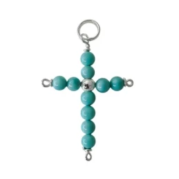Cruz Colgante Plata Ley 925m mujer 35 x 27 mm. bolas color turquesa 4