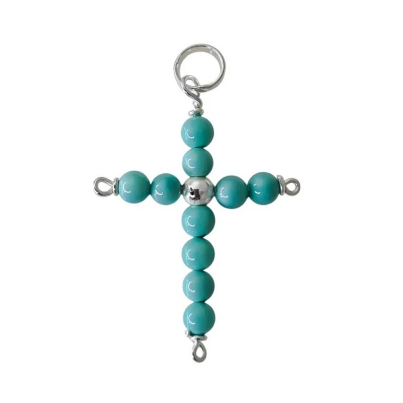Cruz Colgante Plata Ley 925m mujer 35 x 27 mm. bolas color turquesa 4
