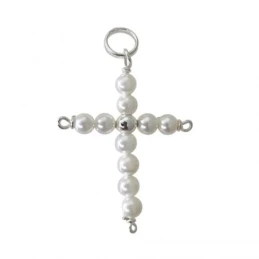 Cruz Colgante Plata Ley 925m mujer 35 x 27 mm. bolas color blanco 4 m
