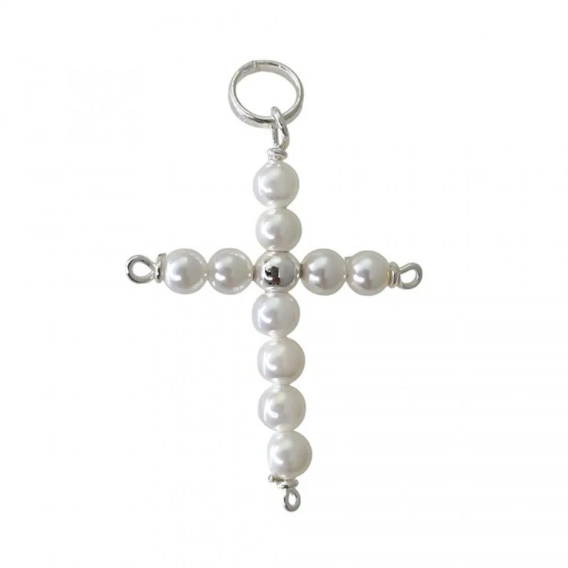 Cruz Colgante Plata Ley 925m mujer 35 x 27 mm. bolas color blanco 4 m
