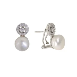 Pendientes Plata Ley 925m mujer 16 mm. perla cultivada 9 mm. circonit
