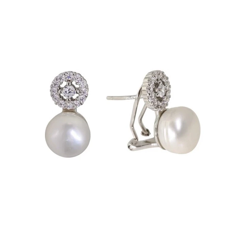Pendientes Plata Ley 925m mujer 16 mm. perla cultivada 9 mm. circonit