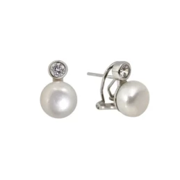 Pendientes Plata Ley 925m mujer 14 mm. perla cultivada 8 mm. circonit
