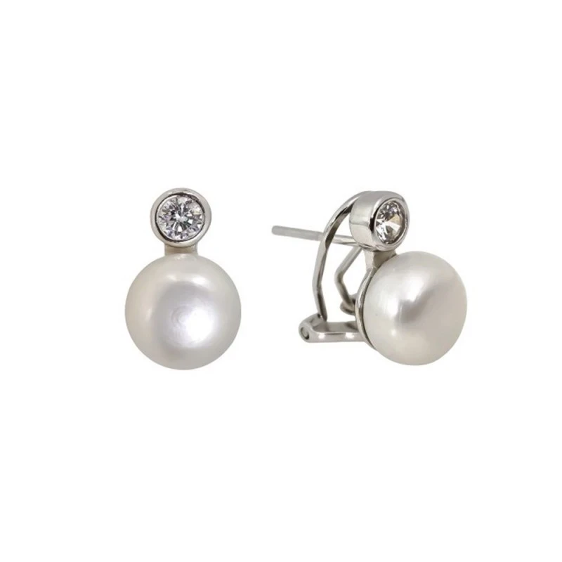Pendientes Plata Ley 925m mujer 14 mm. perla cultivada 8 mm. circonit