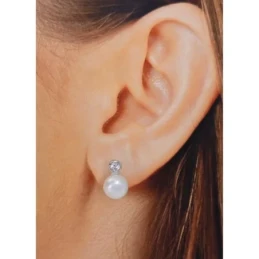 Pendientes Plata Ley 925m mujer 14 mm. perla cultivada 8 mm. circonit