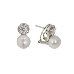 Pendientes Plata Ley 925m mujer 15 mm. perla cultivada 8 mm. circonit