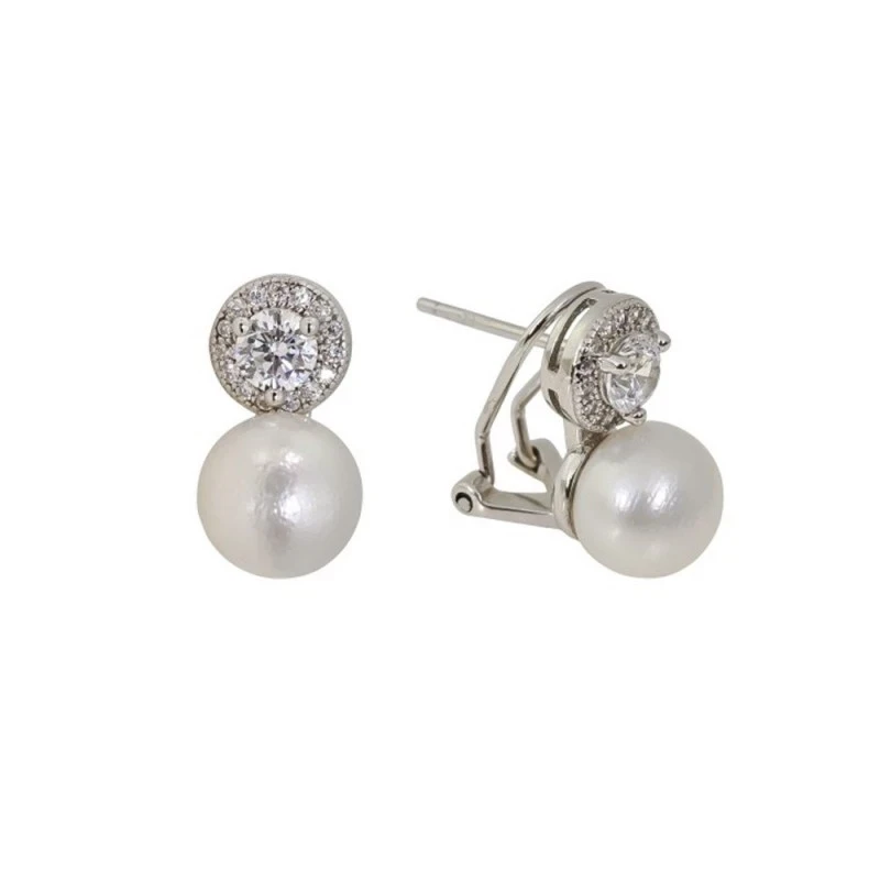 Pendientes Plata Ley 925m mujer 15 mm. perla cultivada 8 mm. circonit