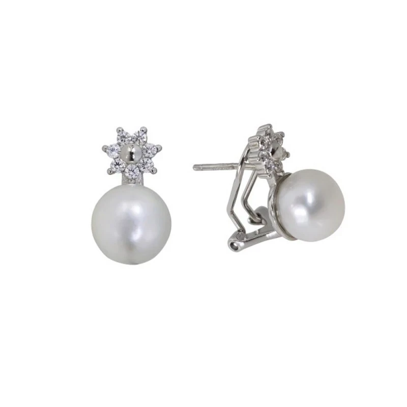 Pendientes Plata Ley 925m mujer 14 mm. perla cultivada 8 mm. entrepie