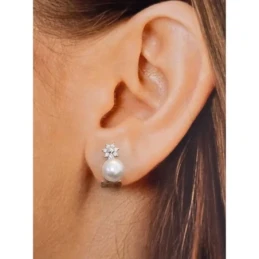 Pendientes Plata Ley 925m mujer 14 mm. perla cultivada 8 mm. entrepie