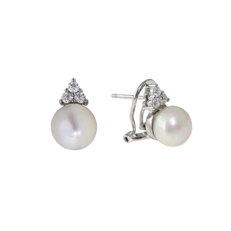 Pendientes Plata Ley 925m mujer 13 mm. perla cultivada 8 mm. circonit