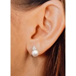 Pendientes Plata Ley 925m mujer 13 mm. perla cultivada 8 mm. circonit