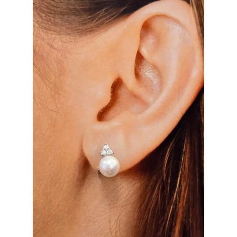 Pendientes Plata Ley 925m mujer 13 mm. perla cultivada 8 mm. circonit
