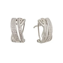 Pendientes Plata Ley 925m mujer 16 mm. dos bandas circonitas microeng