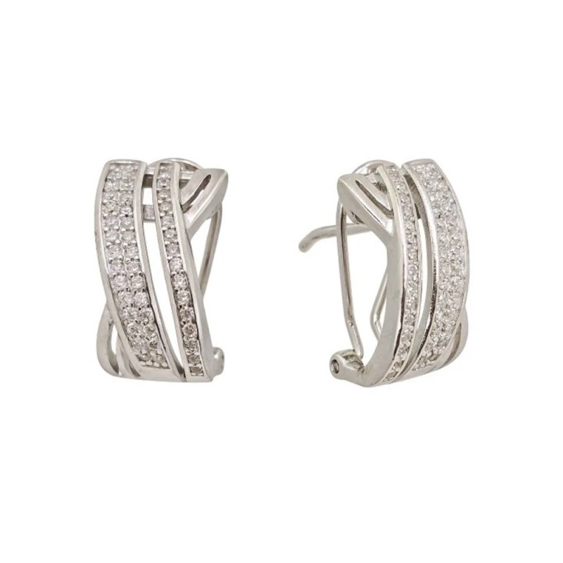 Pendientes Plata Ley 925m mujer 16 mm. dos bandas circonitas microeng