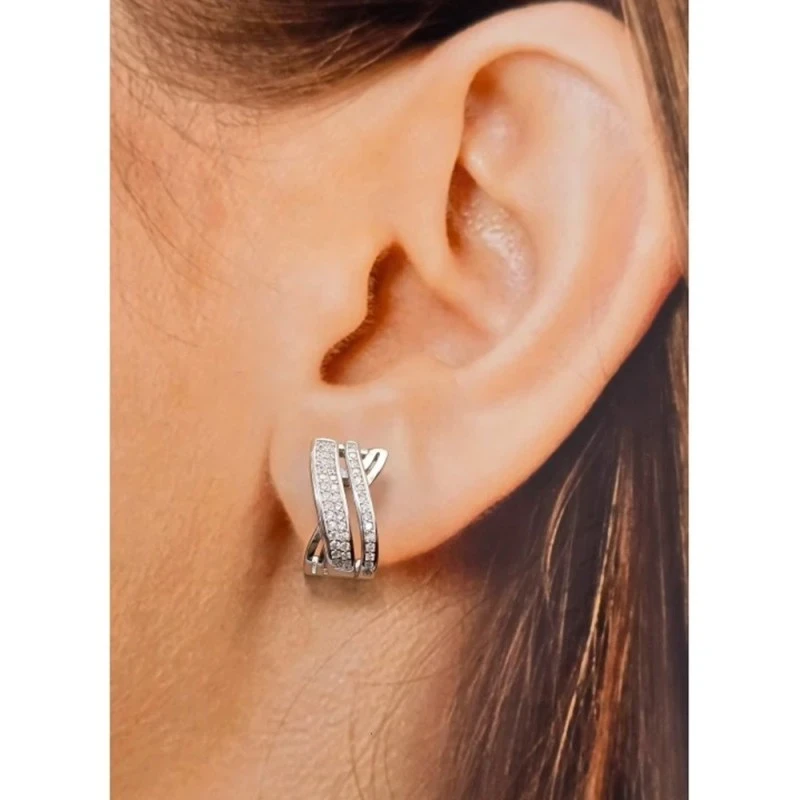 Pendientes Plata Ley 925m mujer 16 mm. dos bandas circonitas microeng
