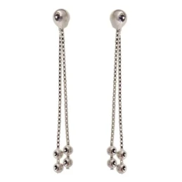 Pendientes Largos Plata Ley 925m mujer 33 mm. cadena veneciana bolas