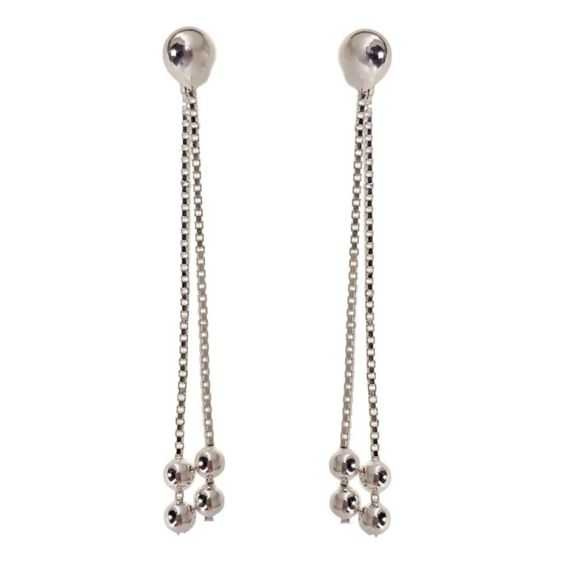 Pendientes Largos Plata Ley 925m mujer 33 mm. cadena veneciana bolas