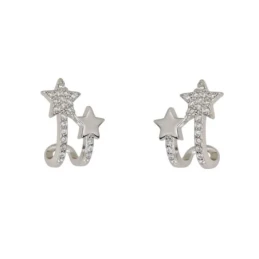 Pendientes Plata Ley 925m mujer 13 mm. estrellas lisas combinadas cir