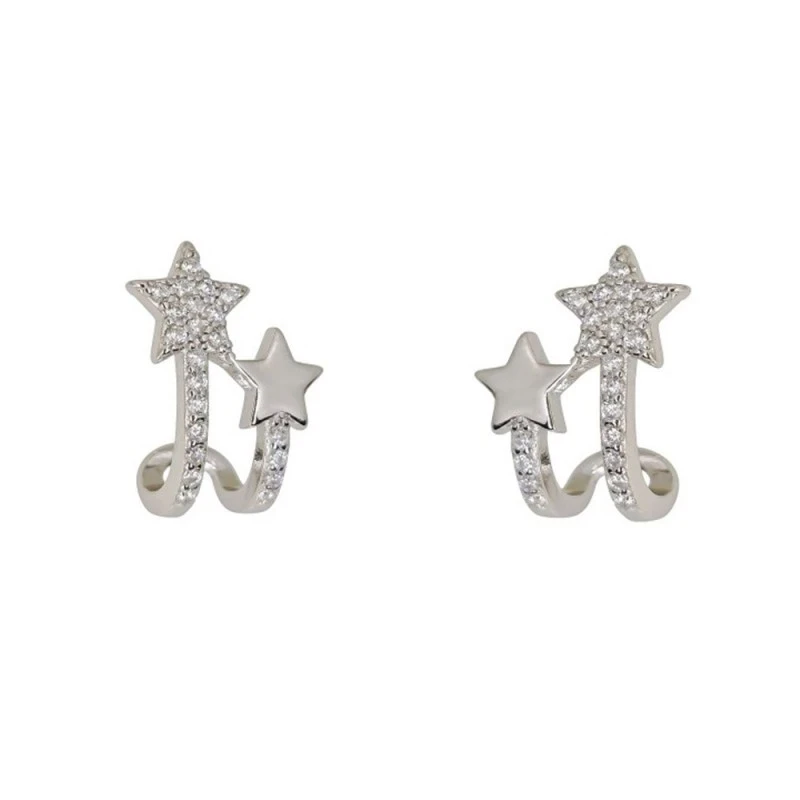 Pendientes Plata Ley 925m mujer 13 mm. estrellas lisas combinadas cir