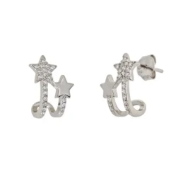 Pendientes Plata Ley 925m mujer 13 mm. estrellas lisas combinadas cir